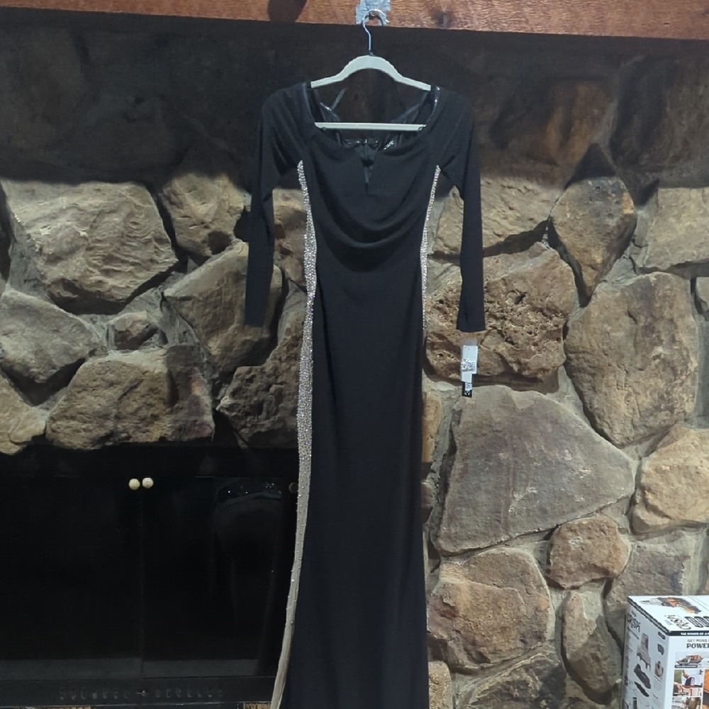 Chic Black Long Sleeve Dress with Silver Detailing